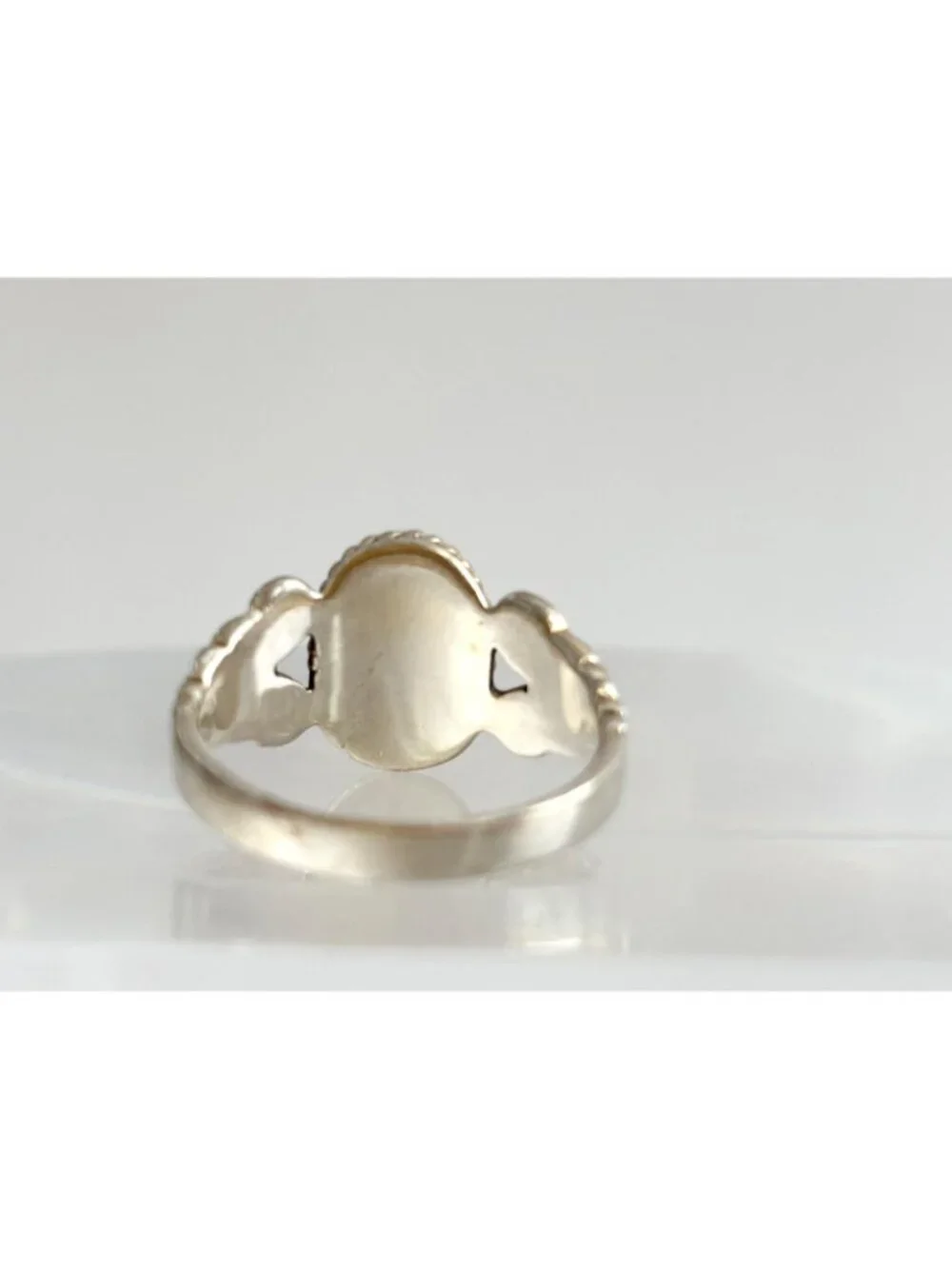 Mother of Pearl Stone Rope Frame Scroll Sterling Silver 925 Vintage Ring - sz 7